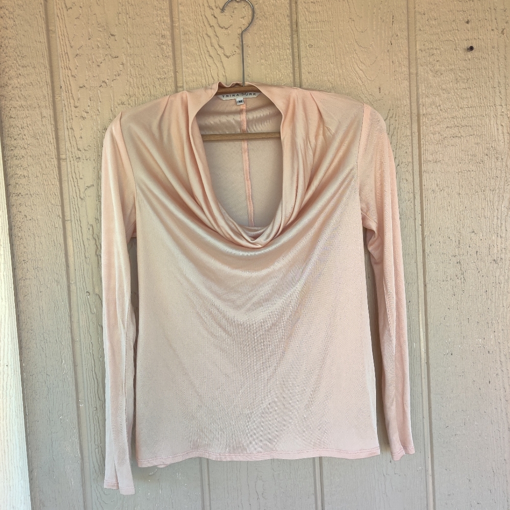 Blush silk cowl neck blouse